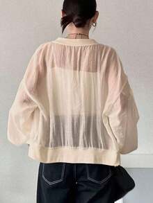 Chaqueta casual y holgada de mujer con decoración de botones metálicos, versátil para primavera y verano - Caqui - Ver 10