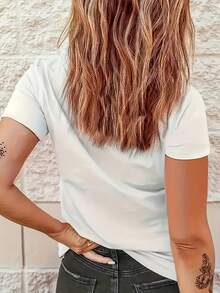 Camiseta Casual de Cuello Redondo con Estampado de Tren de Vapor de Dibujos Animados - Camiseta de Manga Corta para Mujer, Estilo Y2K, Cómoda para Todas las Temporadas, Lavable a Máquina, Atuendo Moderno con Tela de Alta Calidad[1] - Blanco - Ver 4