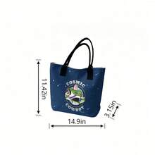 Miniso Disney Toy Story Buzz Lightyear Cosmic Cowboy Canvas Tote Bag, Navy Blue Star Print Shoulder Bag For Daily Use - White - View 6