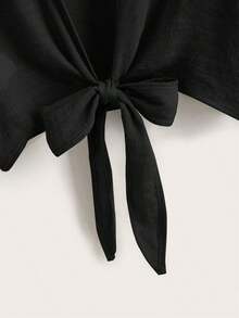 Swim Vcay Kimono corto de manga larga de unicolor y uso diario minimalista para mujer - Negro 3 - Ver 4