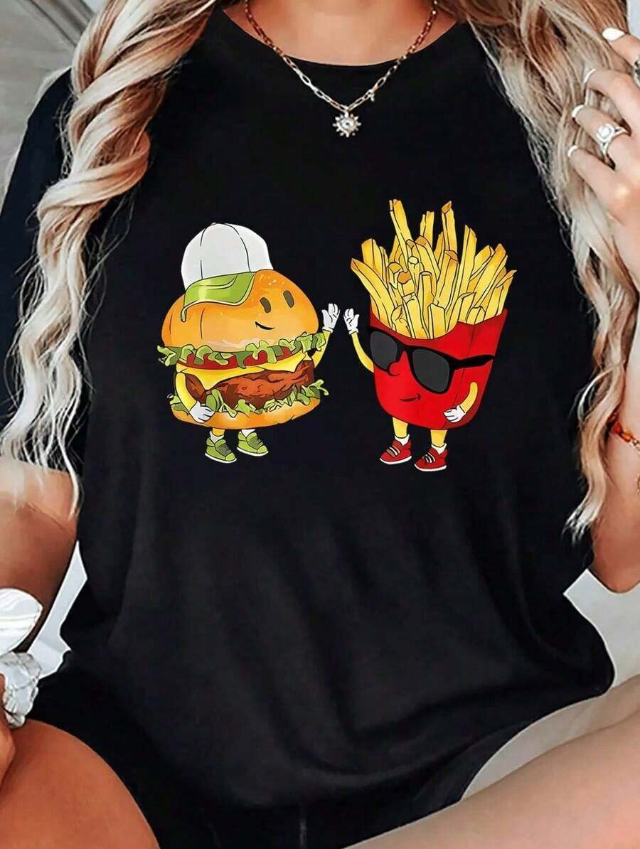 100% cotton Camiseta gráfica para mujer con estampado de pato y el eslogan "Got Any Grapes" - Negra, manga corta, cuello redondo, top casual ligero - Negro 10 - Ver 1