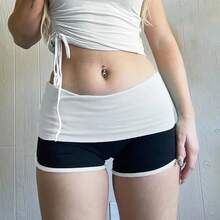 Shorts Deportivos Sexys para Mujer, Cintura Alta, Estilo Coreano, Deshilachados, Ajustados, de Doble Capa, Elásticos - Azul - Ver 3