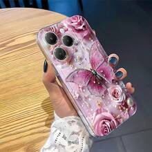 Pink Paper Flower & Butterfly Phone Case, Suitable As Birthday Or Christmas Gift For Girlfriend, Daughter, Couples, Teens - Multicolor - View 4