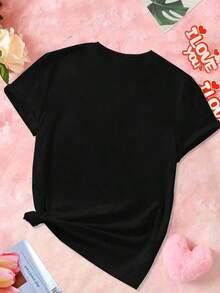 Tiger Bubblegum Graphic Print Summer Tops, Plus Size T-Shirt, Short Sleeve, Crew Neck, Casual Tops For Summer And Spring, Women's Clothing, Cotton T-Shirt, Mujer - Black - View 2
