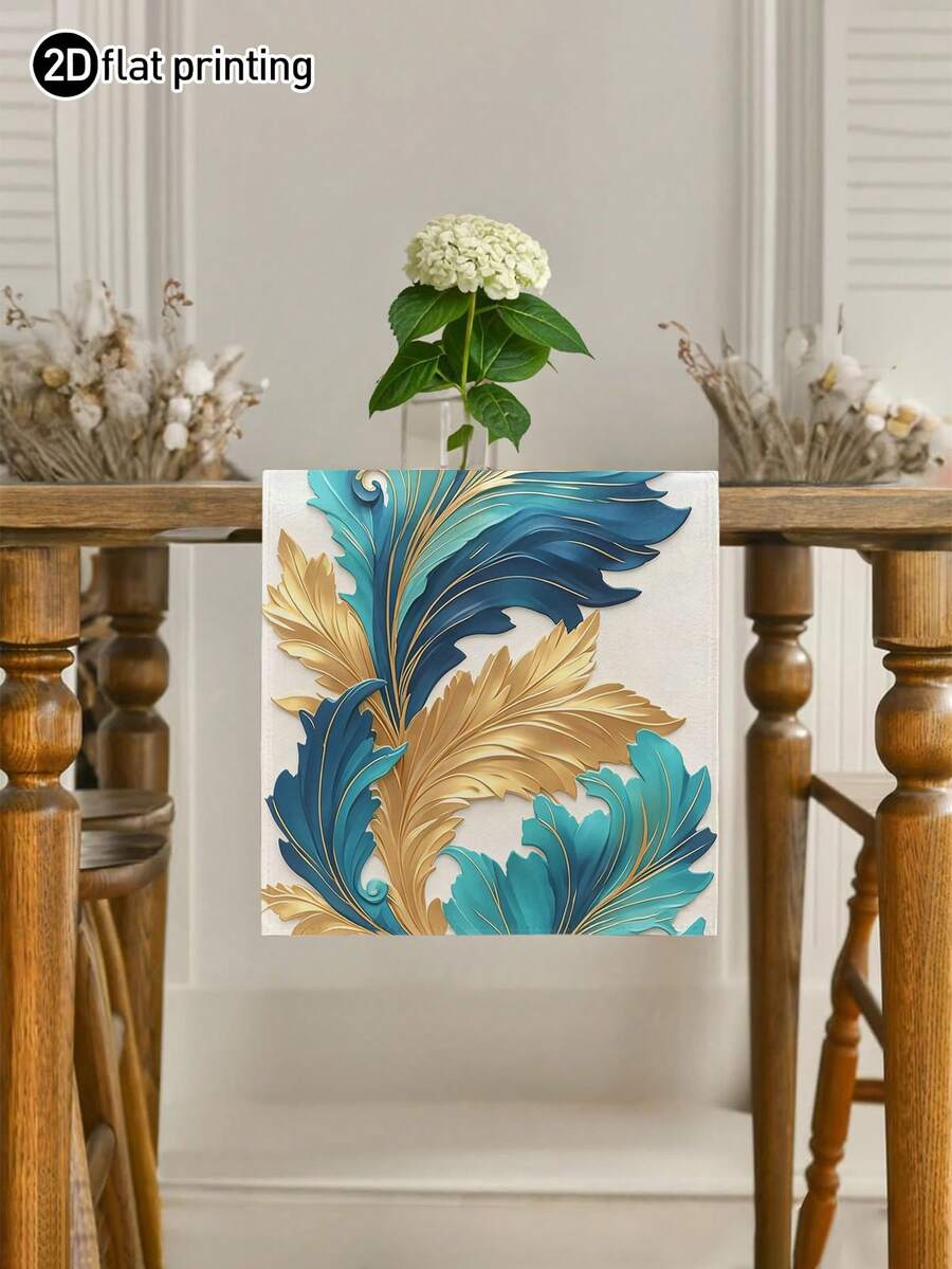 1 pieza Mantel con estampado de plumas de pavo real, disponible en múltiples tamaños, adecuado para comedor en el hogar, decoración de cocina, decoración del hogar, fiestas al aire libre y decoración de restaurantes, con textura similar al lino - Multicolor - Ver 1