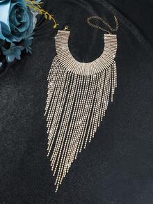 1pc Classic Tassel Necklace, Suitable For Important Occasions, Parties, Banquets, Etc. - Gold - View 3