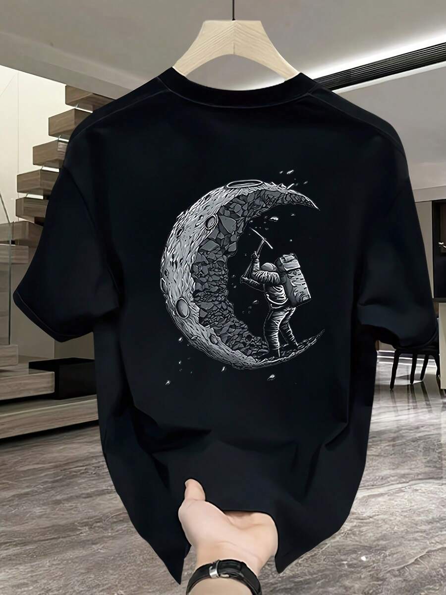 New Women's Short-Sleeved T-Shirt, 180g, 100% Cotton - Versatile Casual T-Shirt With Summer Print For Men - Summer Print T-Shirt For Couples - Unisex - Holiday Gift - 黑色 - 查看 1