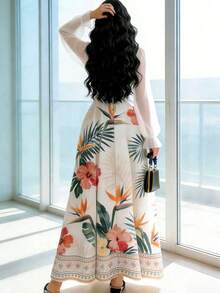 YHHModelyn Vestido de manga farol de cuello cuadrado con estampado floral diminuto, vestido largo elegante con cintura ceñida para verano y uso diario, vestido floral negroYHH - Multicolor - Ver 2