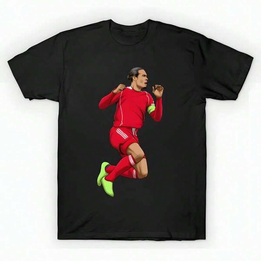 Virgil Van Dijk T-Shirt (2) unisex de la de algodón puro de alta densidad de 220 g. C-AmiS-eta uniS-ex 100 % aL-Godón de - Tejido de alta densidad. Apta para todo tipo de perS-onas, ya sean mujeres o hombres. Tejido duradero de alta C-Alidad apto para todas las estaciones, suave al tacto pero duradero. Tops transpirables. Conjuntos de otoño para mujer. Conjuntos de vaC-Aciones para mujer. Disfraz de Halloween para mujer. - Negro - Ver 1