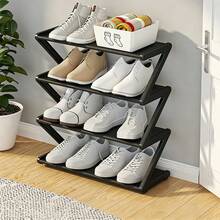 Estantería para zapatos de tubo de acero en forma de X, duradera, resistente y ahorradora de espacio, estantería de almacenamiento de zapatos, gabinete de zapatos, estantería de zapatos vertical, estantería de cuatro capas, se puede instalar sin herramientas, marco de metal duradero y resistente a la oxidación. - Multicolor - Ver 8