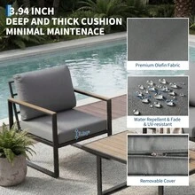 4 Piece Patio Conversation Set, Weather Resistant Outdoor Furniture Set With Coffee Table & Thick Cushioned Seating For Deck, Porch, Balcony & Backyard - Grey - 查看 2