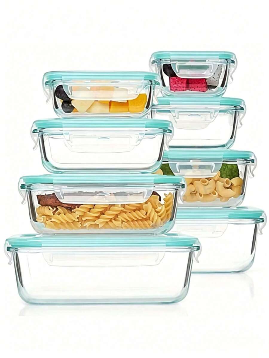 密封玻璃食品储存容器,带防漏锁盖 - 适用于微波炉、烤箱、冰箱和洗碗机,可用于备餐,长方形设计,坚固耐用 - 彩色 - 查看 1