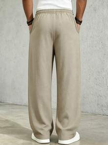 Hidkat Pantalones casuales de unicolor y ligeros con cintura de cordón para hombre, versátiles para primavera/otoño, adecuados para ocio y actividades deportivas al aire libre - Caqui - Ver 2