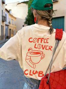 New Minimalist Summer T-Shirt, Printed With Italian Lettering About Wine And Pasta, Round Neck, Short Sleeves, Casual And Versatile. Women's Top, White - Nude - 查看 1