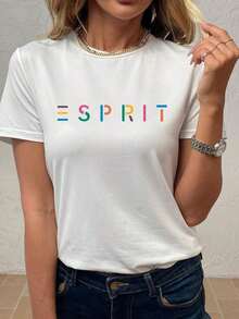 Camiseta de Mujer Howell con Estampado ESPRIT - Top Casual de Manga Corta y Cuello Redondo, Estampado de Letras Coloridas, Tejido Suave y Elástico, Cómoda y Ajustada, Tallas S-XXL, Lavable a Máquina para Uso Diario, Ropa para Todas las Temporadas, Estilo Sencillo, Tejido Opaco, Corte Holgado, Cómoda de Usar, Camiseta Estampada blusas para mujer camisa - Blanco - Ver 1