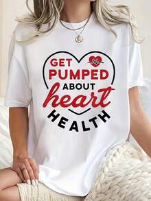1 Women's And Unisex Cardiology T-Shirt With Heart Health Theme "Let's Move!" - Soft And Breathable Short-Sleeved T-Shirt With Printed Heart And Cardiology Designs, Casual Round Neck Design, Suitable For Heart Disease Patients, Machine Washable, Spring/Summer White Version, 180g 100% Cotton. - 白色 - 查看 5