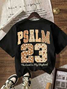1 Piece Fashion Casual T-Shirt For Men And Women, With Round Neck And Short Sleeve, With Bible Verse Graphic "The Lord Is My Shepherd" (Psalm 23), Vintage Faith Design, Suitable For Autumn/Winter/Summer, Versatile, Easy To Match, Ideal For Daily Wear, Urban Style, Holiday Wear, Weekend Wear. - 黑色 - 查看 3