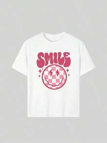 Camiseta casual de manga corta con cuello redondo y estampado, no es un conjunto de 3 piezas.Las camisetas de colores vivos aportan alegría y felicidad a cada mujer, ideales para el Día de San Valentín. - Blanco - Ver 2