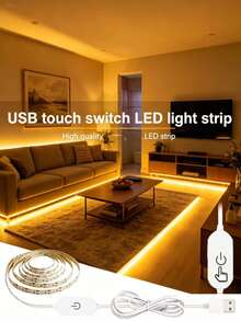 5V USB LED燈條 2835 可調光觸控開關 LED燈 TV用 柔性燈條 櫥櫃底燈 夜燈 暖白光/白光，夜燈，電腦燈，USB接口，觸控控制，可調光，適用於居家、臥室、聖誕派對、節日裝飾，可擴展柔性背膠燈條，超亮 - 白色 - 查看 2