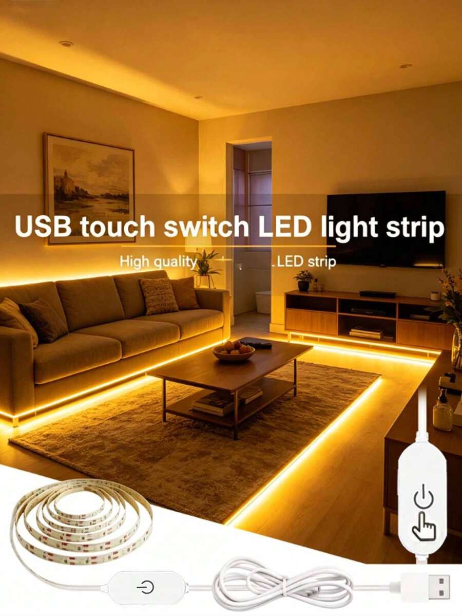 5V USB LED燈條 2835 可調光觸控開關 LED燈 TV用 柔性燈條 櫥櫃底燈 夜燈 暖白光/白光，夜燈，電腦燈，USB接口，觸控控制，可調光，適用於居家、臥室、聖誕派對、節日裝飾，可擴展柔性背膠燈條，超亮