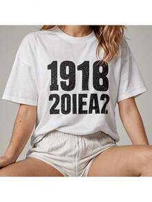 Gran oferta: Camiseta de mujer 1918-2018 con diseño vintage, estilo casual, corte regular, hecha de poliéster, perfecta para uso diario. - Blanco - Ver 8