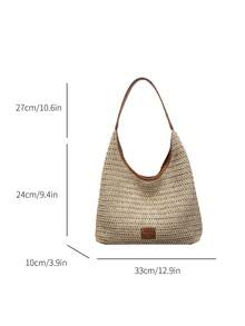 Large Capacity Beach Vacation Travel Shoulder Bag, Women's Straw Woven Beach Bag - Beige - View 7