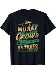 My Money Grows On Trees - Lumberjack And Carpenter T-Shirt - Soft Retro Graphic Tee For Forestry And Woodworking, Casual Short Sleeve Crew Neck T-Shirt For Dad Gifts, Birthdays, Father's Day Outfits. With A Crisp, Streamlined Cut, This Garment Creates A Clean And Vibrant Look When Worn. Its Loose Yet Flattering Silhouette Suits All Body Types, Offering A Style That Is Both Casual And With A Touch Of Elegance. - 黑色 - 查看 6