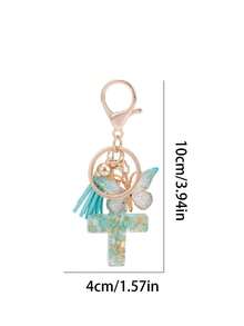 1 Stück Der Fransen Schmetterling getrocknete Blume Kreuz Schlüsselanhänger ist ein europäischer und amerikanischer Retro-Schlüsselanhänger für Frauen, ein modischer Blume Muster Kreuz Taschenbehang, exquisites Schlüsselanhänger Accessoire für Frauen, auffallender Auto-Schlüsselanhänger, Valentinstag Geschenke, Lehrertag Geschenke, Einschulungsgeschenke, Abschlussgeschenke, Weihnachtsgeschenke - Verschiedenfarbig - Übersicht 3