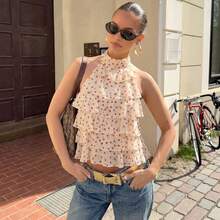 2026 Popular Stylish Women's Clothing, New-Style Chiffon Halter Neck Top - 棕色 - 查看 2