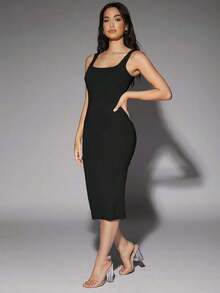 Vestido tank de espalda baja unicolor - Negro - Ver 3