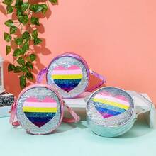 8pcs/Set Glitter Unicorn & Heart Shaped Crossbody Bag, Rainbow Sequin Fanny Pack For Kids, Students, Teens Girls Cartoon Shoulder Bag - Multicolor - View 1