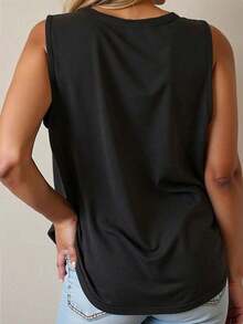 Camiseta de tirantes casual y versátil con cuello redondo y rayas para mujer - Negro - Ver 2