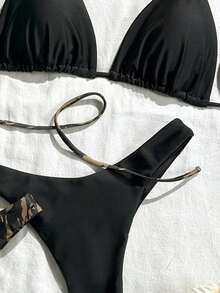 Conjunto de traje de baño de 4 piezas con cuentas marrón y a rayas, para primavera/verano 2026, conjunto de bikini de alta gama para resort de playa - Multicolor 11 - Ver 6