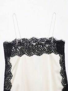 Blusa de satén y encaje de estilo minimalista europeo y americano, de moda para el verano, para vacaciones - Blanco 2 - Ver 7