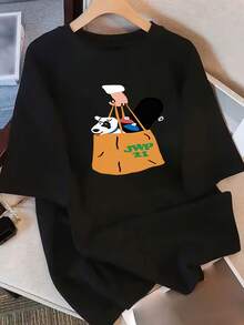 Camiseta de manga corta para mujer con diseño y estampado únicos, nuevo estilo de verano holgado para 2025, top favorecedor para - Negro - Ver 5