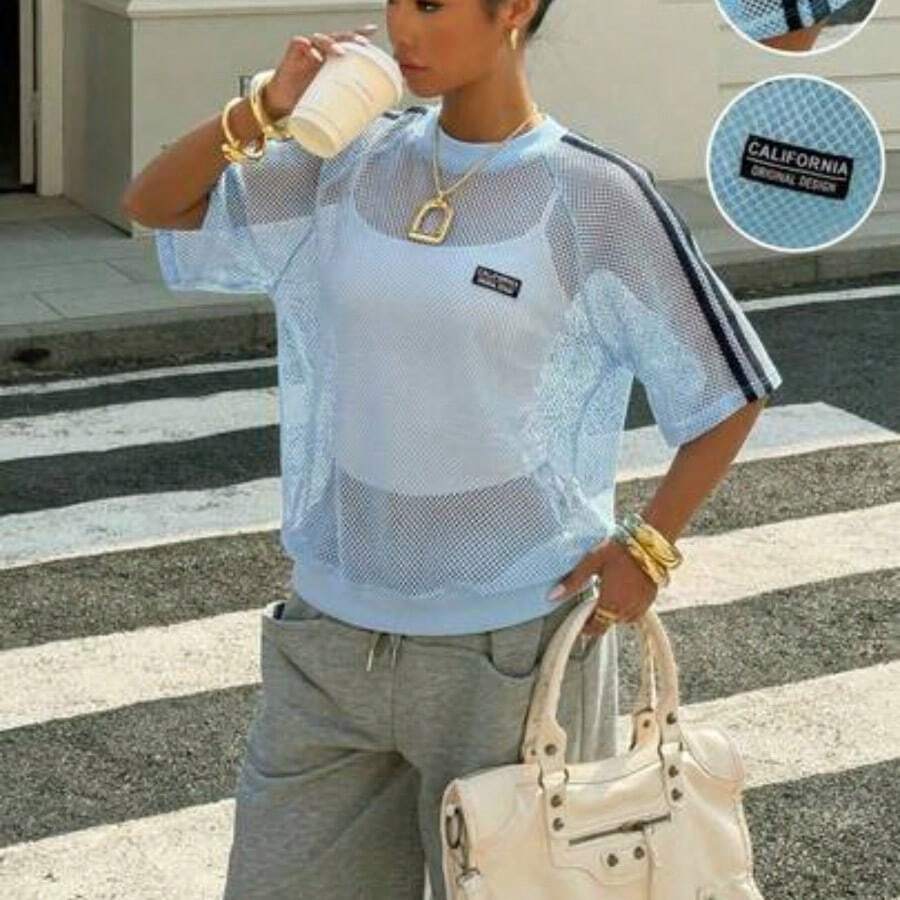 Women's Casual Versatile Daily Wear T-Shirt,Pink Top Girly Outfits For Women Street Wear Outfits Women Latest Tops For Women New Arrivals Casual Summer Outfits For Woman Retro Outfit For Women Casual Outfit For Women Pink Mesh Top New T Shirt Blouses For Women Puff Top For Women Trending Outfit For 2025 Women Sheer Tops For Women Outfits Women Set Summer Street Wear Outfit For Women Busniess Casual Outfits For Women Outfit For Women Set Casual - Azul - Ver 1