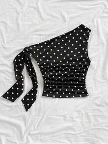 para mujeres que salen a la playa en verano, vacaciones, parte superior de mujer de color amarillo claro con hombros asimétricos, tirantes de lazo, fluida y ajustada, adecuada para fiestas, vacaciones, festivales de música, estilo bohemi - Blanco y Negro - Ver 2
