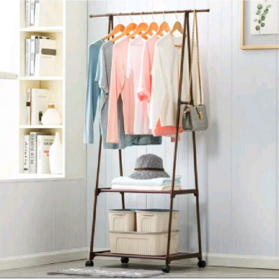 Appendiabiti con Mensola a 2 Livelli per Scarpe e Cesti, Struttura in Metallo, Ruote con Freni, Risparmia Spazio, Ideale per Camera da Letto, Ingresso, Ufficio e Altro - nero - Visualizzare 1