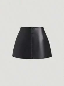 Falda mini casual de fiesta con abertura y corte en A de ante color Maillard para mujer, para otoño/invierno - Negro 2 - Ver 2