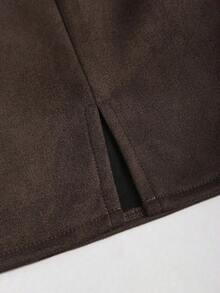 Falda mini casual de fiesta con abertura y corte en A de ante color Maillard para mujer, para otoño/invierno - Marrón - Ver 3