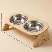 Giá đỡ bát ăn cho mèo bằng gỗ nghiêng 15° kèm 2 bát ăn bằng thép không gỉ, trạm cho ăn cho mèo, máng ăn chống trượt cho thú cưng. - Dung lượng lớn - Xem 6
