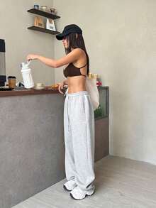 1 pieza Top bralette negro cómodo y sexy para mujer - Marrón - Ver 4