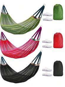 260*130cm Super Large Size Breathable Mesh Hammock, Quick-Drying Portable Hammock With Travel Bag And 2 Hanging Ropes, Suitable For Outdoor Camping, Garden, Patio, Beach, Backyard And More - Multicolor - View 4
