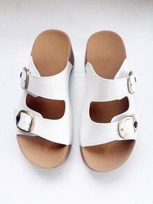 Women's Platform Wedge Sandals, Open Toe Strap Slides, Fashionable Versatile Beach Slippers For Summer - White - View 4