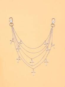 1pc Multi-Layer Pearl Shoulder Chain, European And American Fashion Evening Party Dress, Lingerie Accessory, Vintage Bridal Wedding Accessory Body Chain - STL3909 Silver - View 7