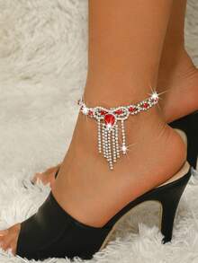时尚女士水钻脚链，闪亮水晶流苏手链，适合海滩、泳池、派对等场合佩戴，是馈赠佳品。 - 彩色 - 查看 2