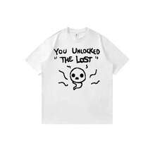 Camiseta unisex de manga corta informal de verano con estampado de dibujos animados de anime Y2K de The Binding of Isaac: The Lost Unlock Art - Blanco - Ver 1