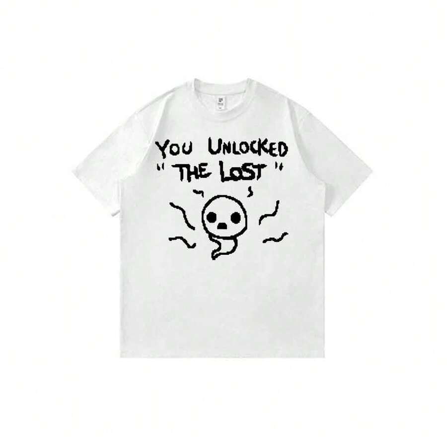 Camiseta unisex de manga corta informal de verano con estampado de dibujos animados de anime Y2K de The Binding of Isaac: The Lost Unlock Art - Blanco - Ver 1