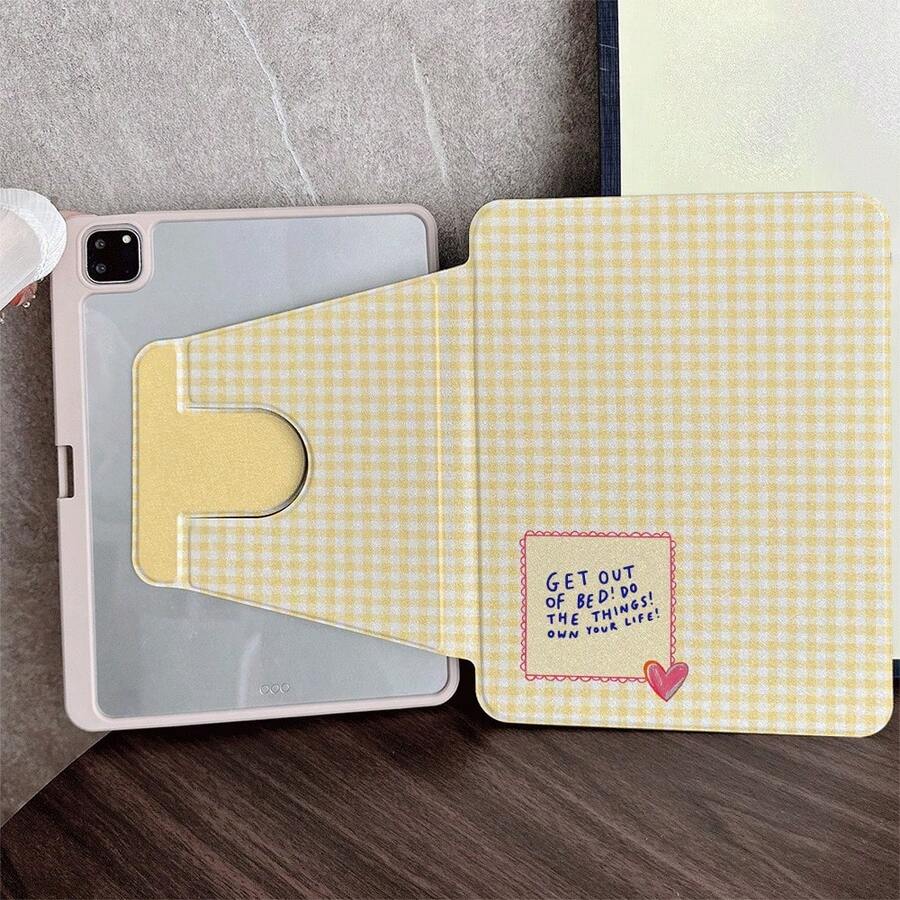 1 chiếc ốp lưng máy tính bảng xoay 360° in họa tiết kẻ caro vàng và câu nói truyền cảm hứng, có ngăn đựng bút, tương thích với iPad 10.9/10.2/ Air thế hệ thứ 5/Pro11/10/9.7/Air 2/ (thế hệ thứ 7)/ (thế hệ thứ 8)/ Air 4/5/ Pro 11/ Thế hệ thứ 10 10.9 inch 2022 Smart Case/ Air 13(M3 2025)/ Air 11(M3 2025)/ Air 11(M3 2025)/ 11(A16 2025), tương thích với Oppo Pad, Matepad, Vivo Pad, Honor Pad, Xiaoxin Pad. - Nhiều màu - Xem 1