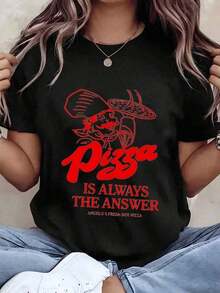 ComfortableCamiseta de Mujer con Estampado Gráfico 'La Pizza Siempre Es La Respuesta', Cuello Redondo, Estilo Casual de Verano, Idea de RegaloLoose Versatile Short Sleeve T-shirt for Women - Negro - Ver 11